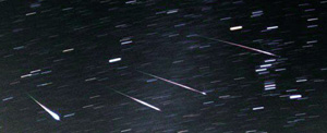 Four Leonid meteors in Orion